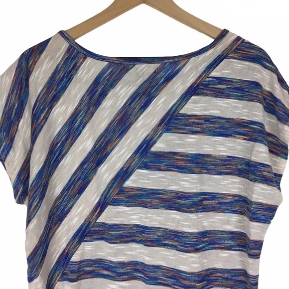 ABSOLUTELY FAMOUS Top Stripe Heathered Space Dye Asymmetrical Woven Size Medium - Picture 4 of 7
